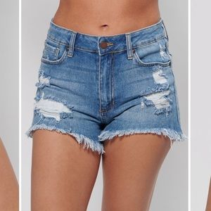 High Waisted Distressed Shorts-Medium